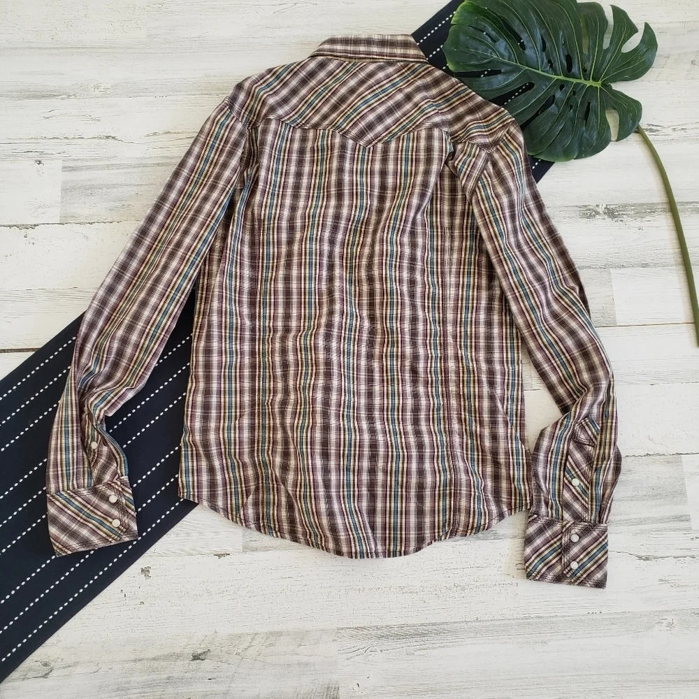True Religion Rocky Plaid Long Sleeve Snap Shirt Size XL